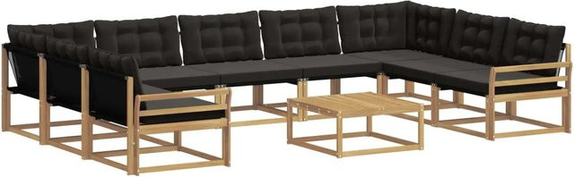 vidaXL Outdoor-Sofagarnitur aus massivem Akazienholz mit Textilene und Kissen, 10-teilig, Weiß-Schwarz - Bild 1