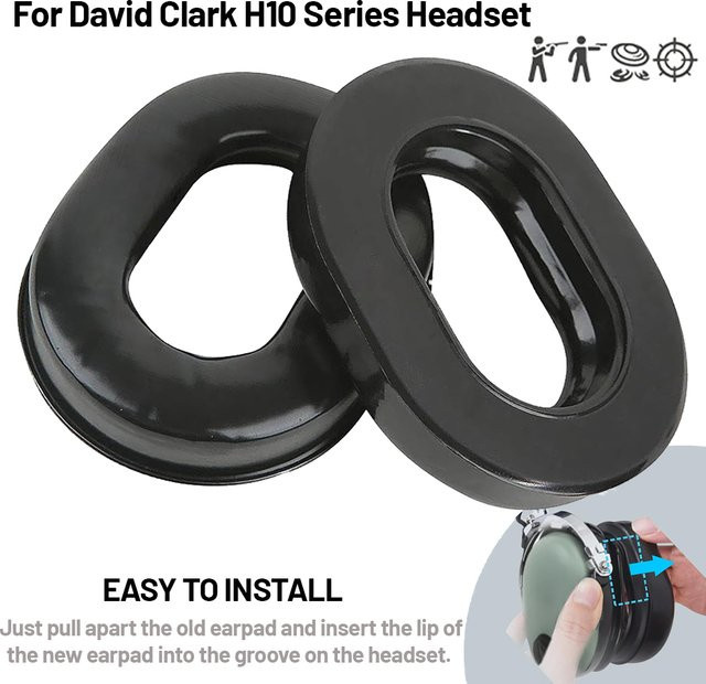 Ersatz-Gel-Ohrpolster von David Clark in Schwarz, kompatibel mit den Headset-Serien H10-60, H10-20, H10-13.4, H10-76 und H10-30 sowie H10-13S - Bild 1