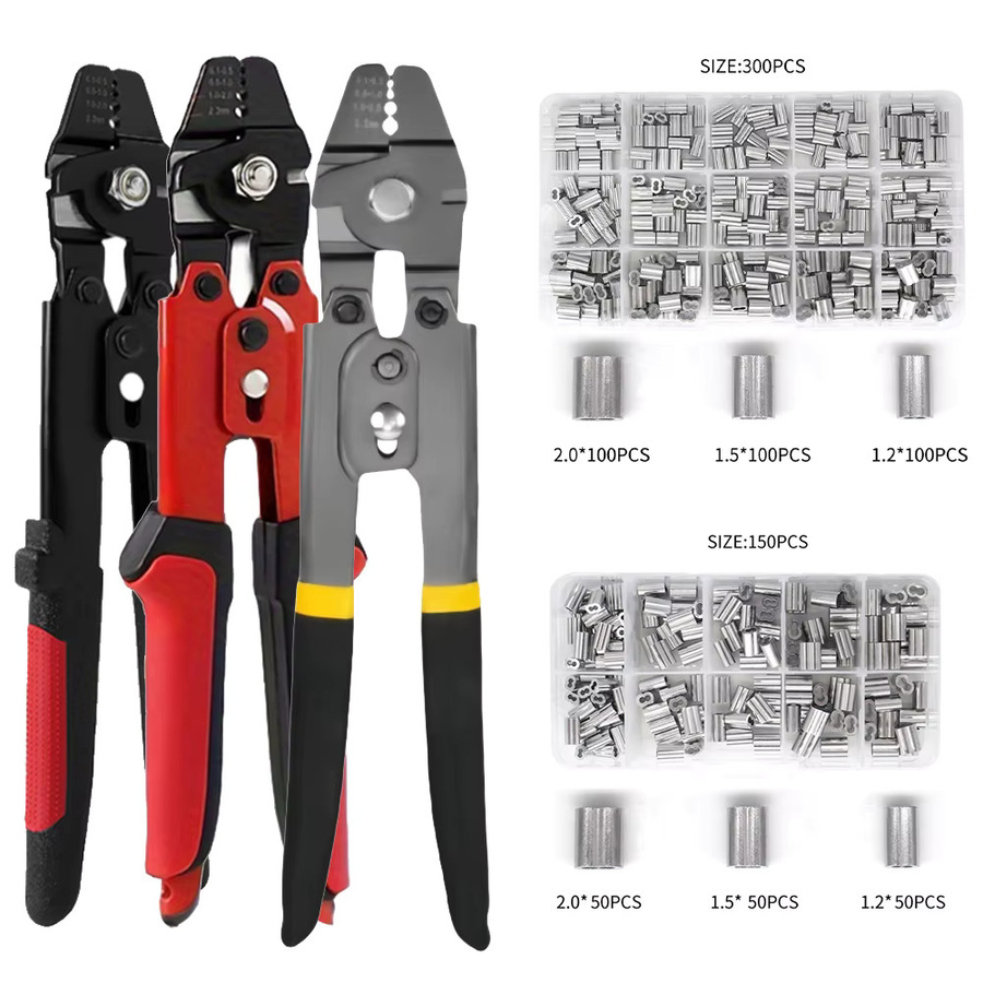 WOZOBUY Crimpen Zange für Draht und Seile bis 2,2 mm mit Aluminium Doppel Barrel Ferrule Crimper Kit zum Angeln - Bild 2