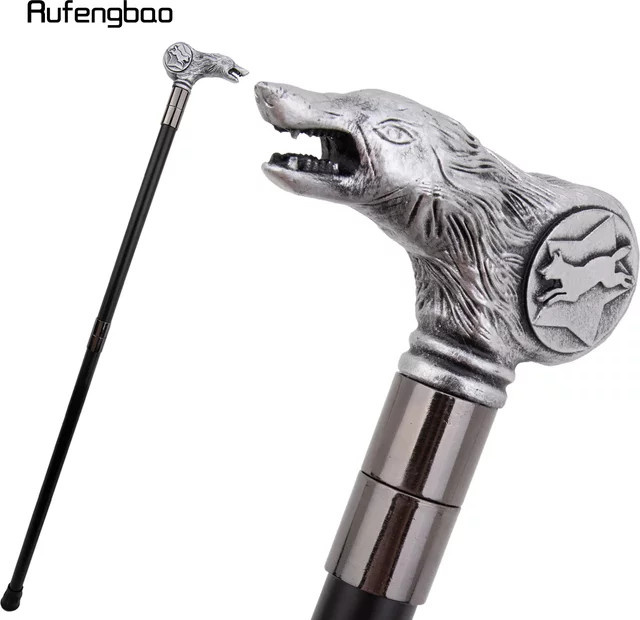 Rufengbao Gehstock, Silber, Wolf Kopf, Herren, 92 cm - Bild 1