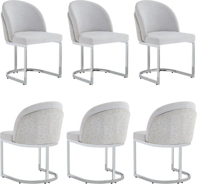Merax 6er Set Esszimmerstühle aus Chenille in Hellgrau und Silber mit Metallbeinen - Bild 1