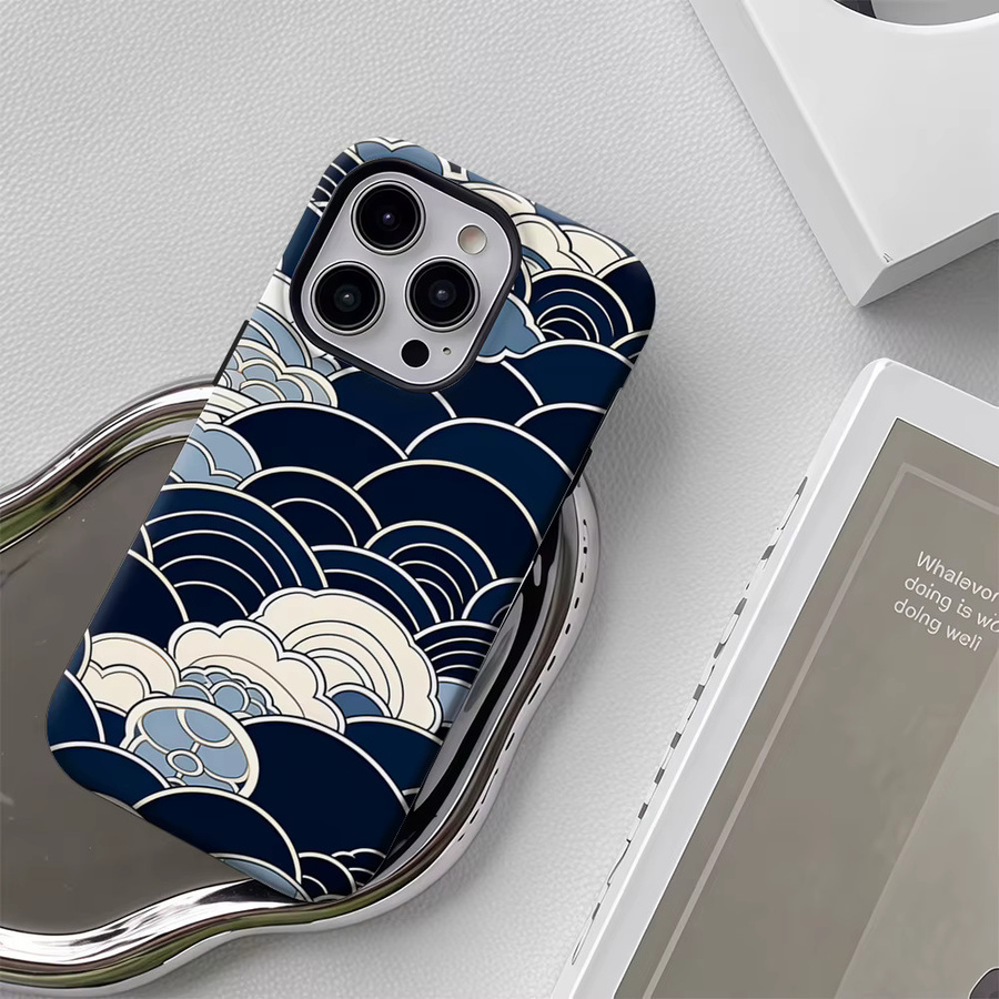 Cloud Handyhülle mit Wellenmuster für Apple iPhone 17 16 15 14 13 12 11 Pro Max Plus in Blau mit doppelschichtiger Rückseite - Bild 5