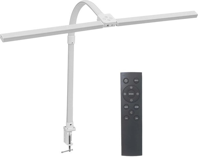 Relaxdays LED Schreibtischlampe aus Metall in Weiß, dimmbar mit Fernbedienung und Timer, klemmbar, B/H/T: 80 x 75,5 x 5,5 cm - Bild 1