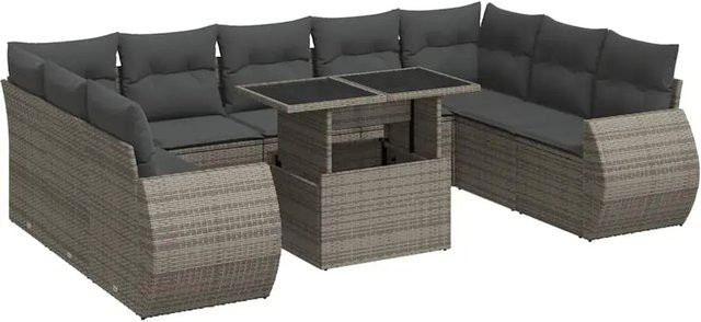 vidaXL 10-teilige Garten-Sofagarnitur aus Poly Rattan mit Kissen in Grau - Bild 1