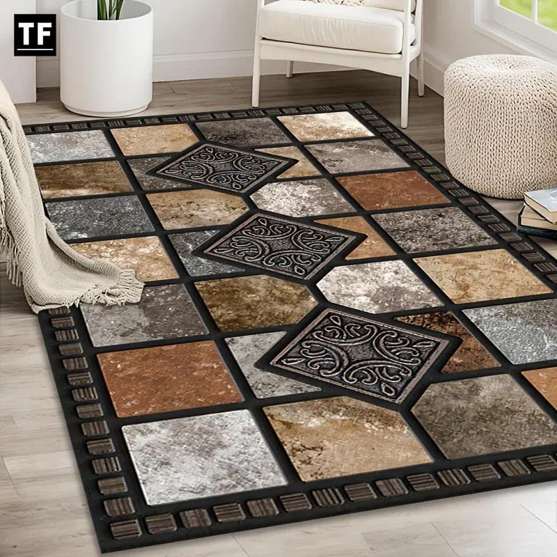 HGHT Vintage Bereichsteppich mit geometrischer Steinstruktur aus Polyester, Mehrfarbig, B/T: 80 x 50 cm - Bild 2