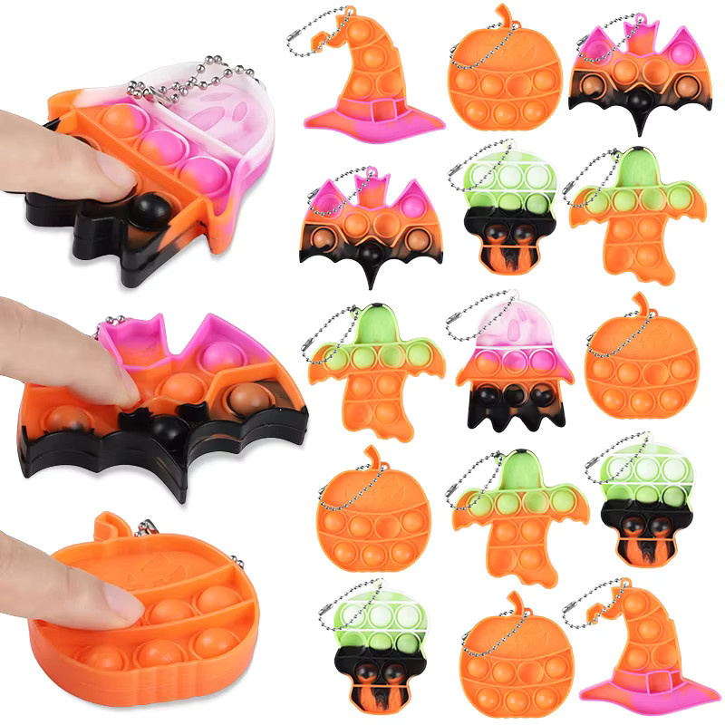 Halloween Geister-Kürbis-Totenkopf Pop Fidget Antistress-Spielzeug Schlüsselanhänger, 6/12 Stück - Bild 3