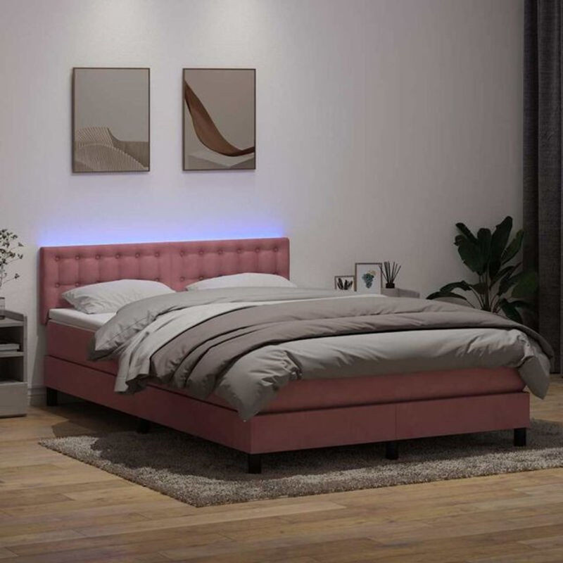 vidaxl Boxspringbett mit Matratze aus Samt in Rosa und Weiß, B/T/H: 140 x 220 x 78 cm - Bild 1