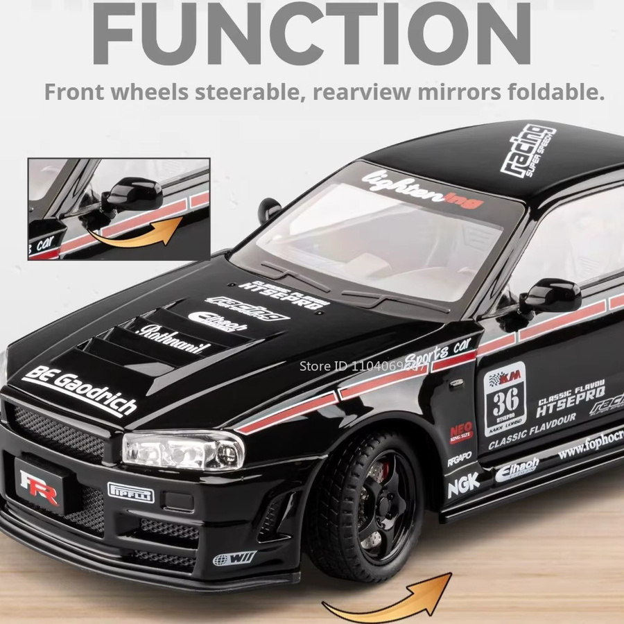 MAKEDA GTR-R34 S15 Diecast Modellauto, 1:24, Metall, mit Licht und Sound - Bild 2