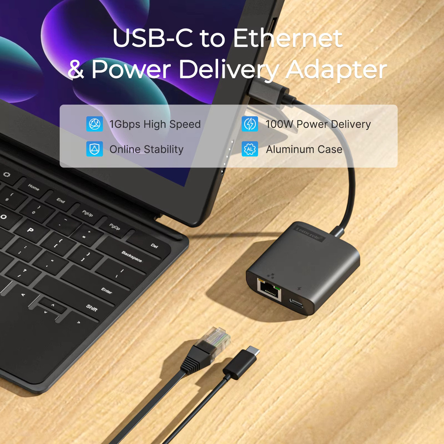 Lemorele TC35 2-in-1 USB-C Dockingstation mit RJ45 Gigabit Ethernet und PD100W Schnellladung, Grau - Bild 2
