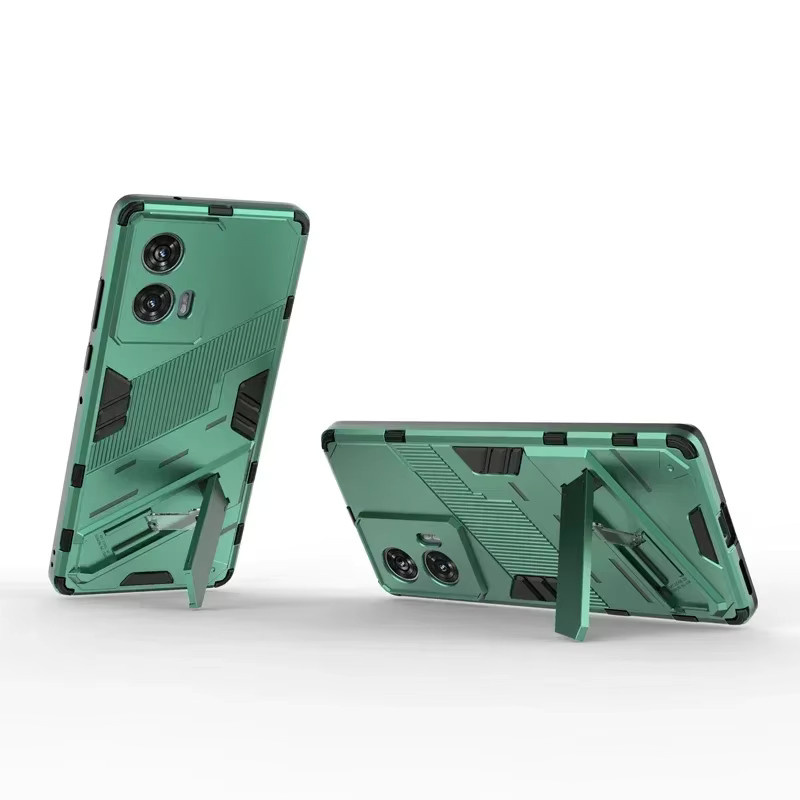 Robuste Panzer-Handyhülle mit Ständer für Motorola MOTO Edge 60, 50 Fusion, G24, G04 und E14, stoßfeste Schutzhülle aus hartem PC in Schwarz oder Grün - Bild 3