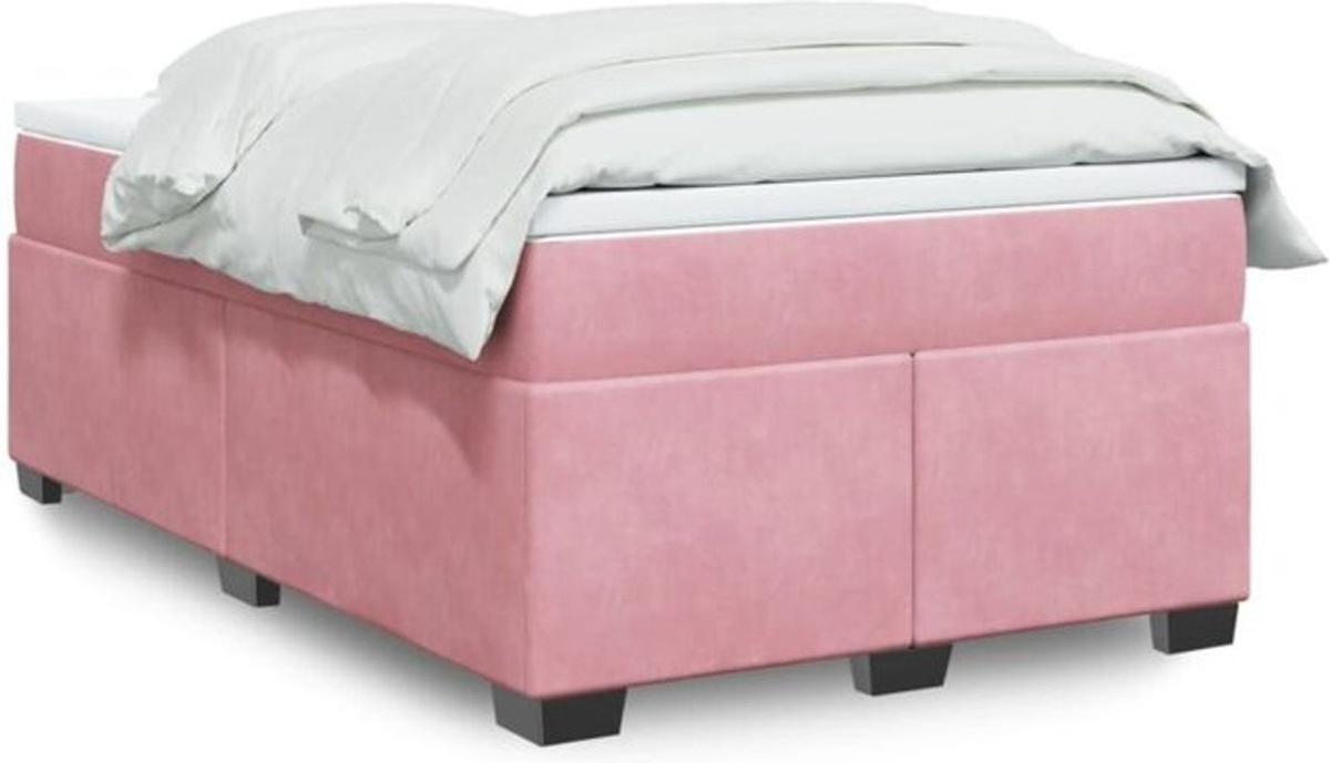 Vidaxl Boxspringbett mit Matratze in Rosa und Weiß aus Samt, B/T/H: 120 x 190 x 46 cm - Bild 1