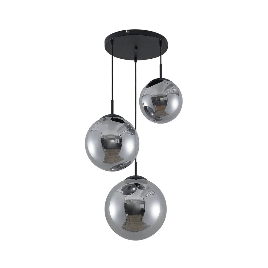 Lindby Pendelleuchte Teeja Retro Vintage Antik, 3-flammig, Alu-grau und Glas, E27 - Bild 2