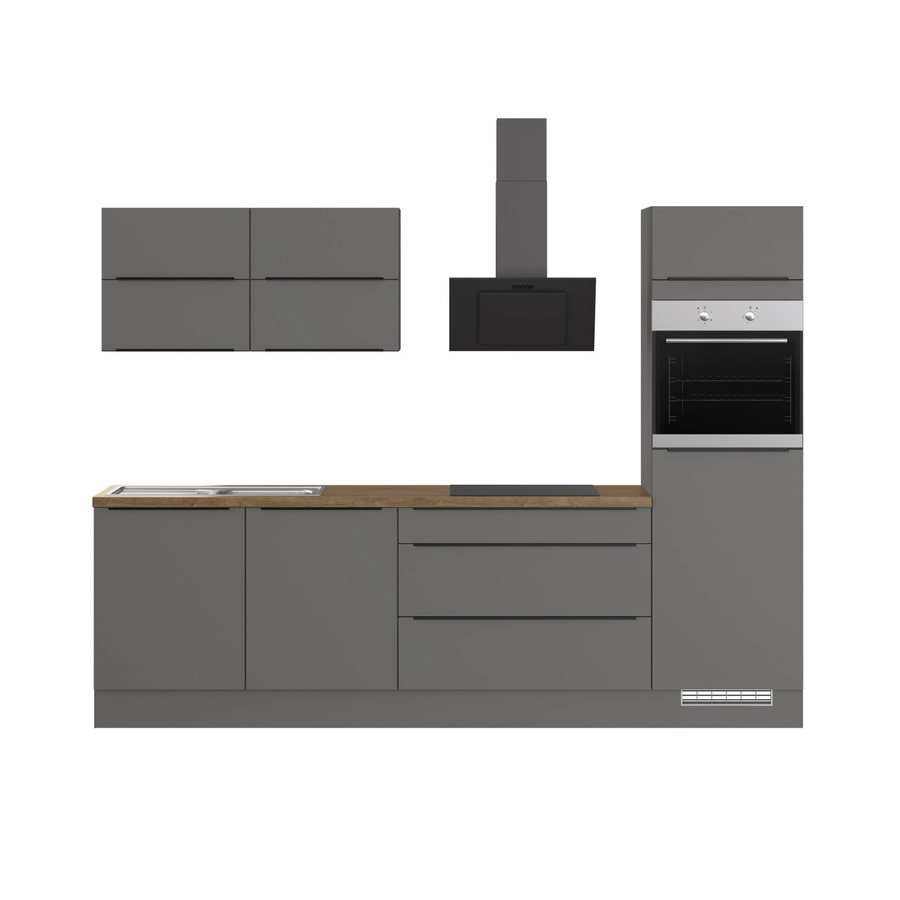 IMPULS Küchen Küchenzeile modern in Grau matt mit Soft-Close-Türen, Breite: 280 cm, Tiefe: 60 cm, Höhe: 206,2 cm - Bild 2