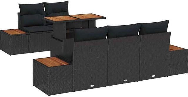 vidaXL Garten-Sofa-Set aus Poly Rattan in Schwarz mit 6 Teilen und integriertem Speicher für ein modernes, geflochtenes Design - Bild 1