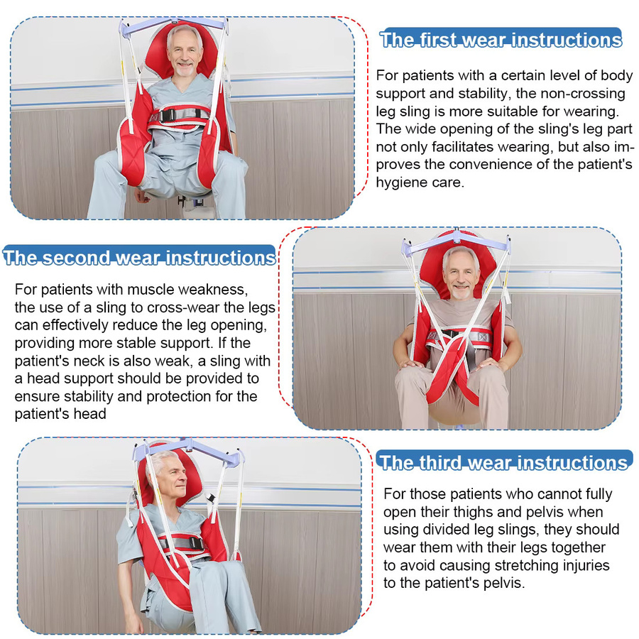 Ehucon Patient Harness Lift Hygiene Sling Toilettenhilfe mit Kopfstütze in Rot, Tragkraft 230 kg - Bild 4