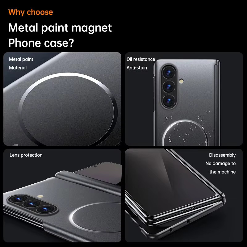 Magnetische Handyhülle mit Metallic-Lackierung für Samsung Galaxy Z Fold 7, 6, 5, 4 in Schwarz mit MagSafe-Scharnier-Schutz - Bild 2