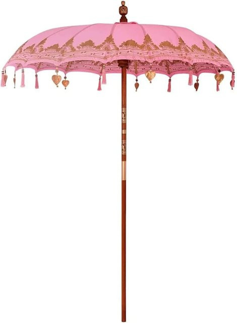 vidaXL Balinesischer Sonnenschirm aus Bambus und Baumwolle in Rosa, B/T: 185 x 185 cm, Höhe: 260 cm - Bild 1
