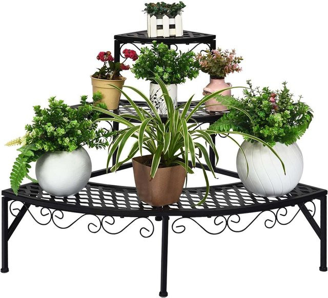GOFLAME 3-stufige Blumentreppe aus Metall in Schwarz für Garten, Balkon und Terrasse, Pflanzenständer mit B/T/H: 61,0 x 21,0 x 3,0 cm - Bild 1