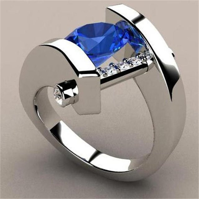 YIRAN Ring Damen, Kupfer, Blau, Weiß, Zirkonia, Ringgröße 10 - Bild 1