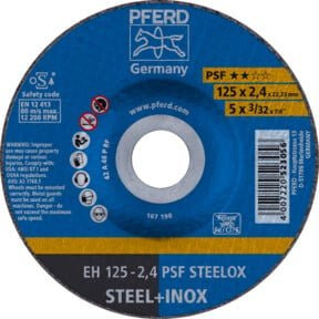 PFERD Trennscheibe PSF STEELOX Universallinie für Stahl und Edelstahl, Farbe: Blau, Durchmesser: 125 mm, Dicke: 2,4 mm, Bohrung: 22,23 mm - Bild 1