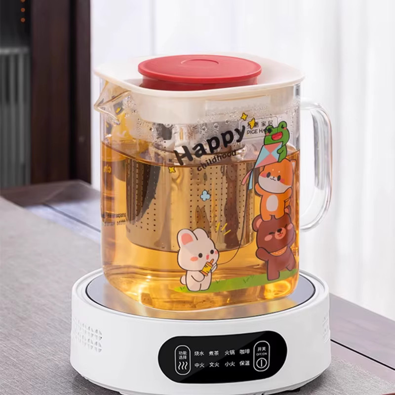 Pige Home Cartoon Teekannen- und Tassen-Set aus transparentem hitzebeständigem Borosilikatglas mit Infuser, 1 Teekanne und 4 Tassen - Bild 2