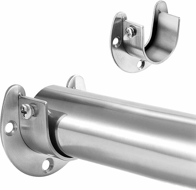 U-förmige Kleiderstange aus Edelstahl in Silber als Schienenhalterung und Flanschstütze - Bild 1