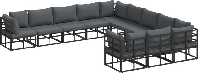 vidaXL Garten-Sofa-Set in U-Form aus Aluminium mit Kissen, 11-teilig, Schwarz - Bild 1