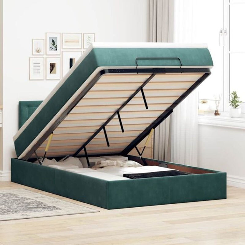 Vidaxl Ottoman Polsterbett mit Matratze und LED-Beleuchtung aus Samt in Grün, B/T/H: 120 x 200 x 78 cm - Bild 1