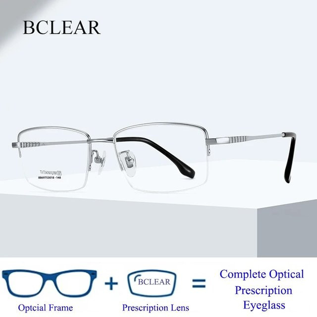 KLAR Korrektionsbrille, quadratisch, Halbrand, Titan, silber, Unisex - Bild 1