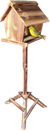 Relaxdays Vogelfutterhaus aus geflammtem Tannenholz in Braun, H: 107 cm, B: 32 cm, T: 27 cm