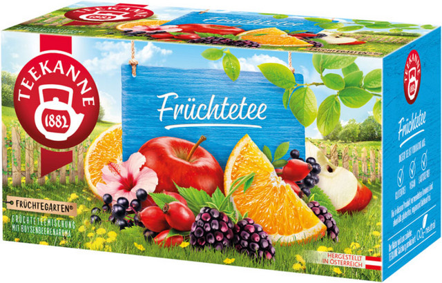 Teekanne Früchtegarten Früchtetee, koffeinfrei, Teebeutel, 20 Stück, 60 g - Bild 1