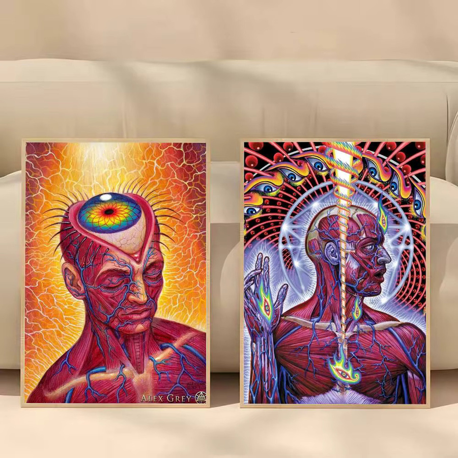 Abstraktes Alex Grey Trippy Psychedelic Poster als selbstklebender wasserfester Papieraufkleber in Multicolour - Bild 2