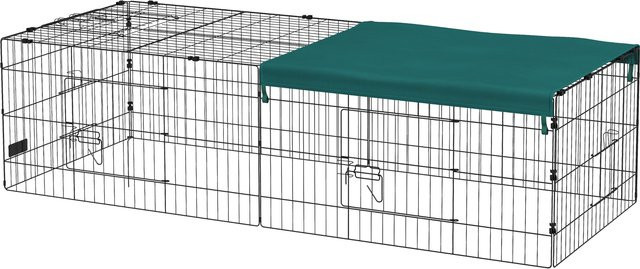 PawHut Kleintierkäfig und Haustier-Laufstall mit 5 Türen und Dach, Kaninchenstall für draußen, Grün, B/T/H: 185 x 75 x 50 cm, Aosom - Bild 1