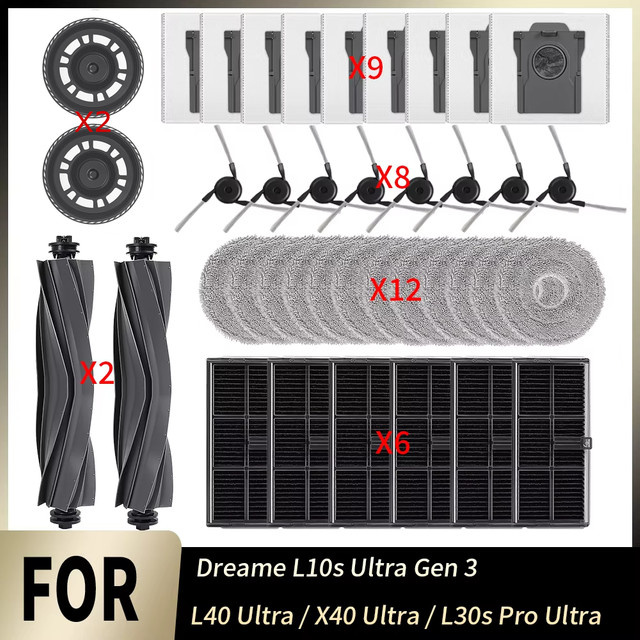 Dreame Ersatzteil-Set mit Hauptbürste, Filter, Wischtüchern und Staubbeuteln für L10s Ultra Gen 3, L40 Ultra, X40 Ultra und L30s Pro Ultra Heat Staubsauger - Bild 1