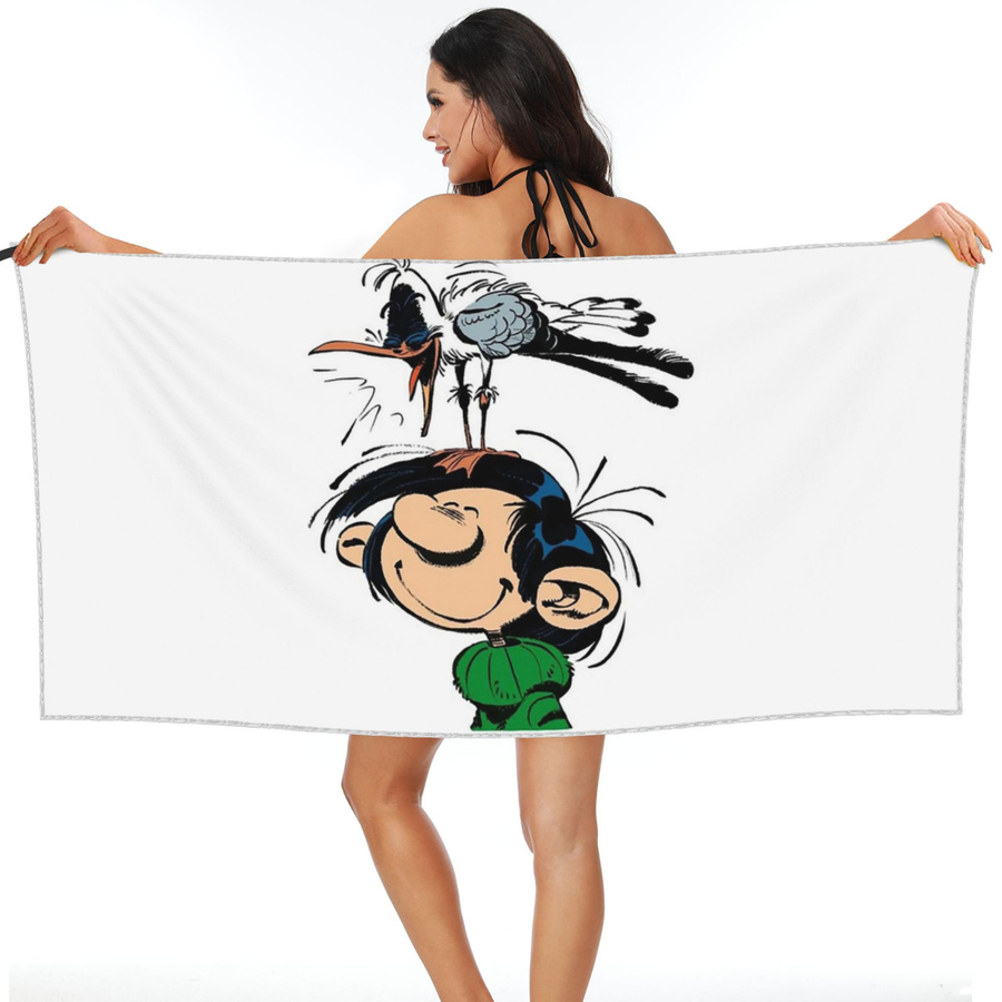 Gaston Lagaffe Big Ben Kopf Strandtuch aus Mikrofaser, weiß, Breite: 30 cm, Höhe: 60 cm - Bild 1