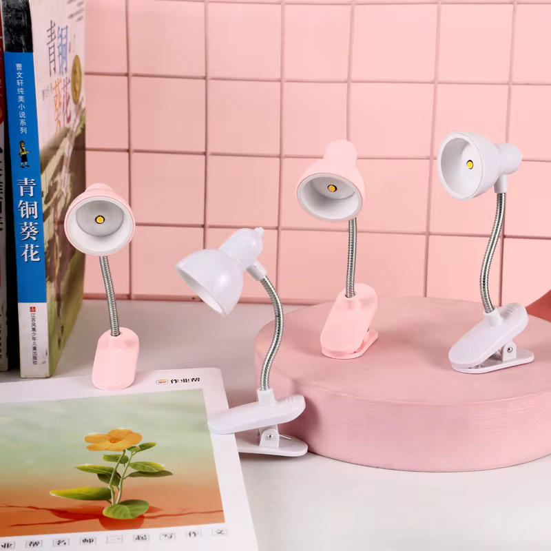 Feimefeiyou Mini LED Clip Schreibtischlampe mit warmweißem Licht, batteriebetrieben, Weiß/Rosa - Bild 6