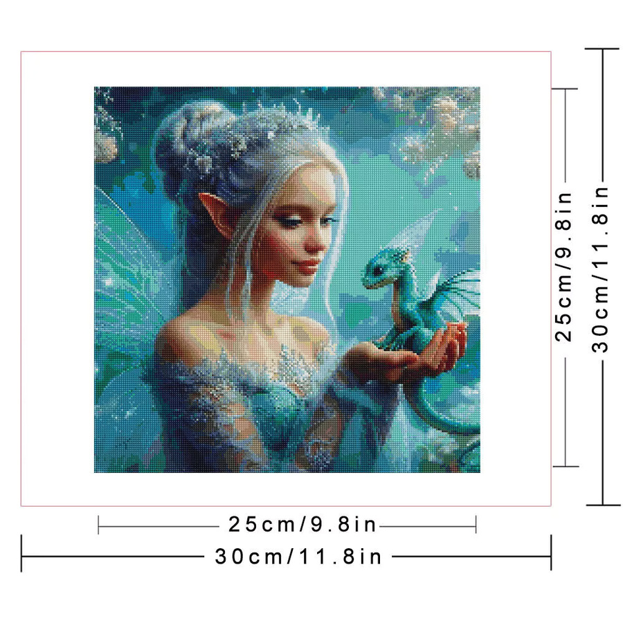 Huacan Diamantmalerei Frauen Porträt mit Drachen als Mosaik Bild in Multicolor, B/H: 30 x 30 cm - Bild 2