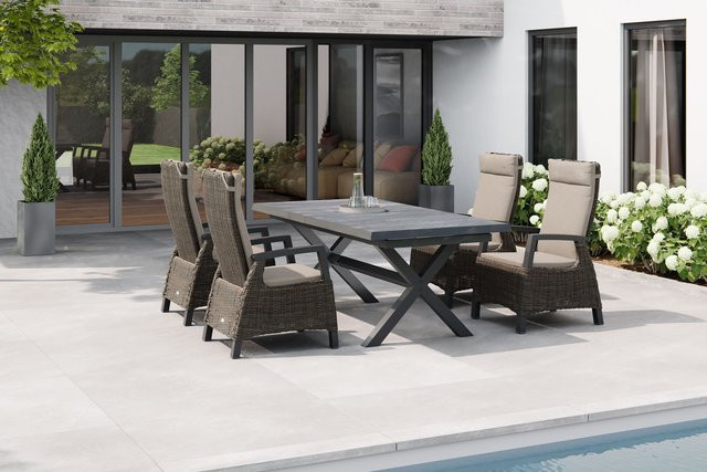 Siena Garden Messina/Corido Garten-Essgruppe aus Aluminium und Gardino Geflecht mit Keramiktisch in Anthrazit/Grau inklusive 4 Diningsesseln - Bild 1