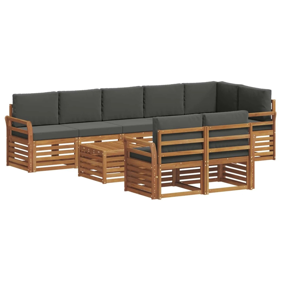 vidaXL Sofagarnitur 9-teilig aus Massivholz Akazie in Natur und Anthrazit mit Polstern und Armlehnen - Bild 2