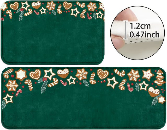 VIKAMA Teppich mit floralem Design in Dunkelgrün, rechteckiger Polyester-Bodenmatte für Wohnzimmer, Küche oder Schlafzimmer, B/T: 60 x 40 cm - Bild 1