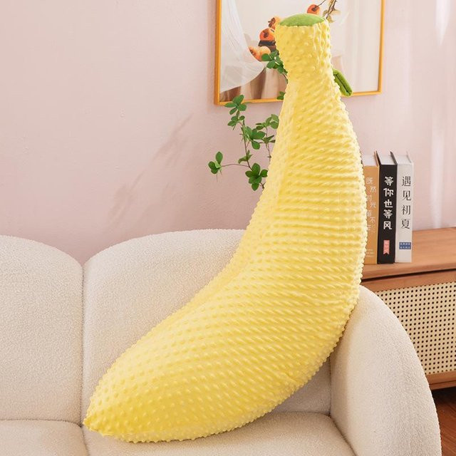 Bananen-Kissen in Beige und Gelb, langes Beinkissen aus Polyester und Samt, Länge: 50 cm - Bild 1