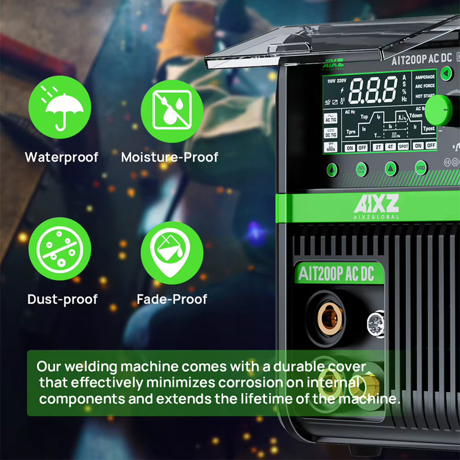 AIXZ 5-in-1 Multiprozess-Schweißgerät AIT200P, AC/DC TIG und MMA ARC Schweißgerät mit Puls-Funktion, 220V 200A, Schwarz - Bild 3