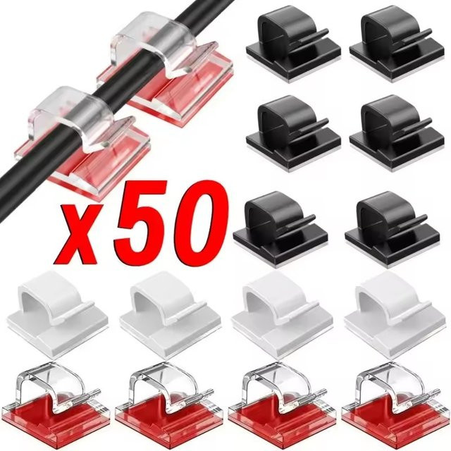 Selbstklebende Kabelorganisator-Clips für USB-C Kabel in Schwarz aus Kunststoff für Zuhause und Büro (50 Stück) - Bild 1