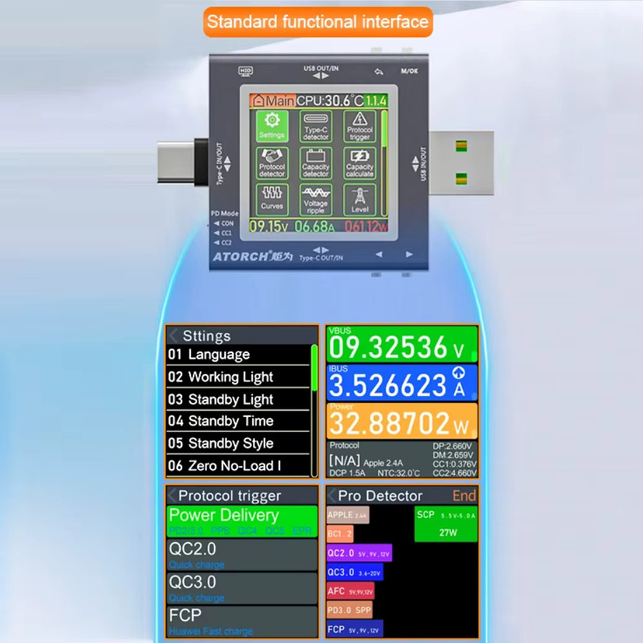 Aideepen TU13 USB Tester Typ C Voltmeter und Power Meter für DC 0-50V zur Messung von Spannung und Strom bei Ladegeräten und Powerbanks - Bild 3