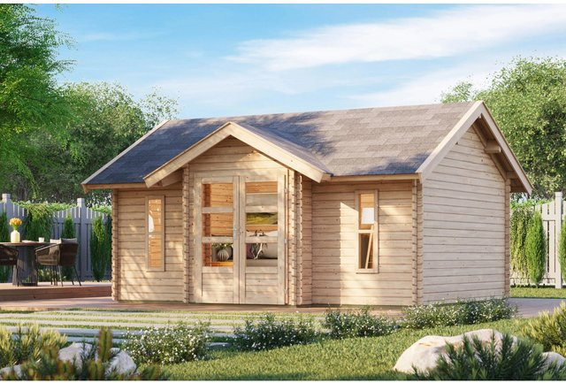 Karibu Holz-Gartenhaus mit Satteldach in Blockbohlenbauweise, Unbehandelt, Braun, B: 507 cm, T: 401 cm, H: 293 cm - Bild 1