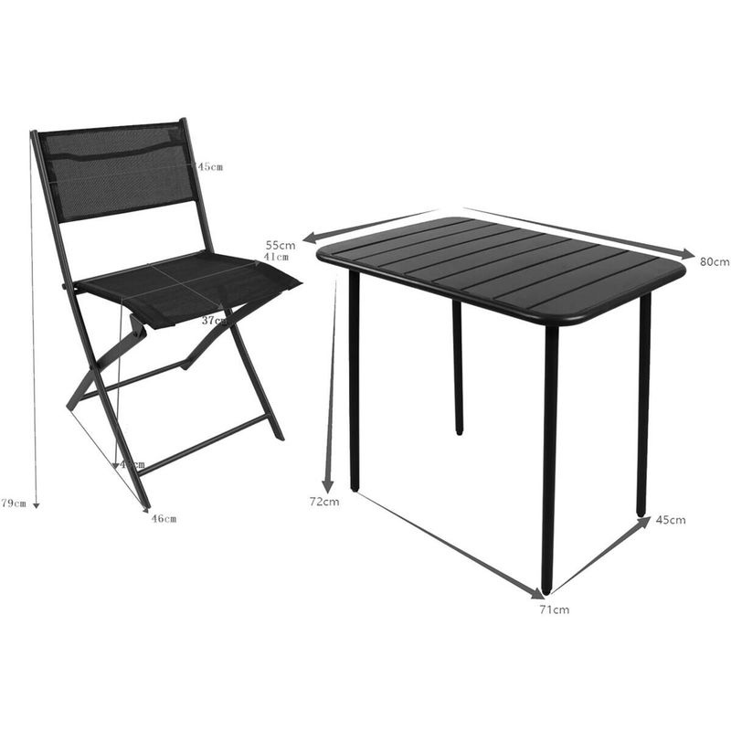 VCM 3-teiliges Balkonmöbel Set Sumila in Schwarz aus Metall und Textilene mit Tisch und 2 Klappstühlen, B/H/T: 80 x 72 x 55 cm - Bild 2