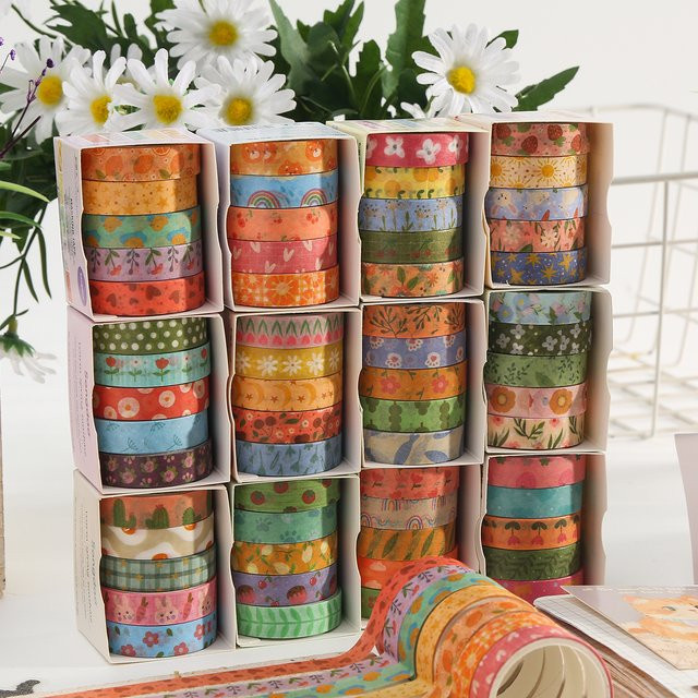 5 Rollen Vintage Washi-Tape mit Pflanzen- und Blumenmuster in Multicolour zum Dekorieren und für DIY-Projekte - Bild 1