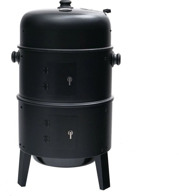 Relaxdays Smoker aus Stahl in Schwarz mit Thermometer und Deckel, B/T/H: 79 x 47,5 x 45 cm - Bild 1