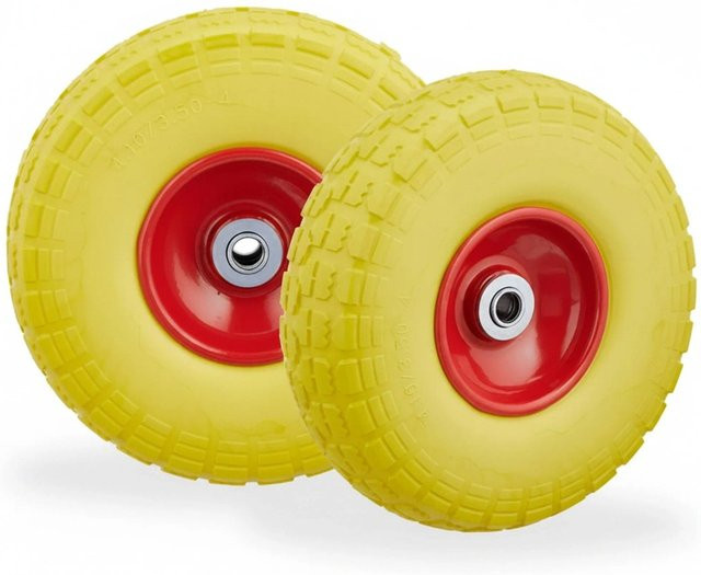 Relaxdays Sackkarrenrad Set aus PU Vollgummi und Stahl in Gelb-Rot, 2er Set, Durchmesser: 26 cm, Breite: 8,5 cm, Gewicht: 1 kg - Bild 1