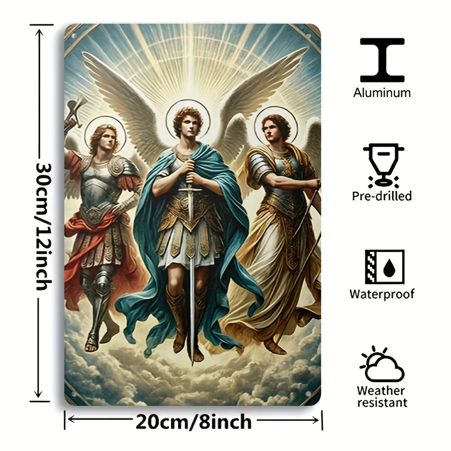 CIFBUY Metallposter Religiöse Wandkunst Erzengel Michael Rafael Gabriel Vintage Blechschild Multicolour B: 30,0 cm, H: 20,0 cm - Bild 2